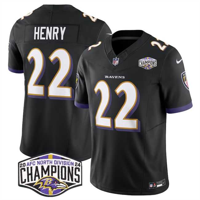 Men%27s Baltimore Ravens #22 Derrick Henry Black F.U.S.E 2024 AFC North Division Champions Vapor Limited Jersey->baltimore ravens->NFL Jersey